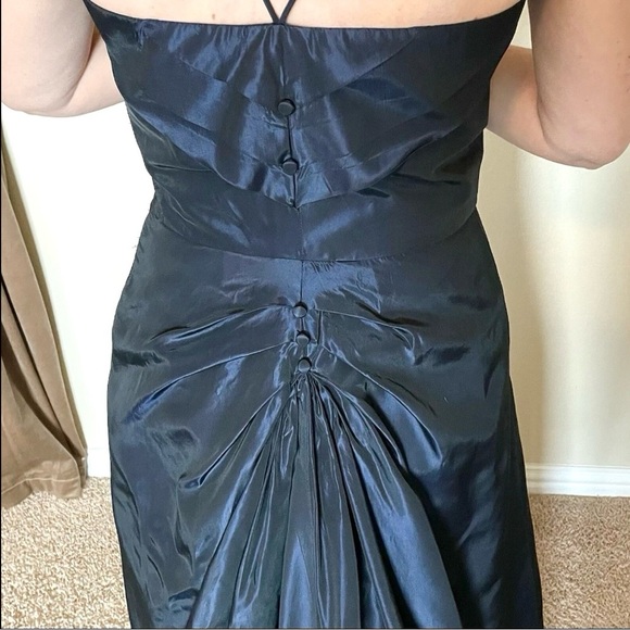 Vintage Vera Wang Minimalist Black Blue Taffeta Formal Gown Evening Dress Size 4 - Picture 7 of 13